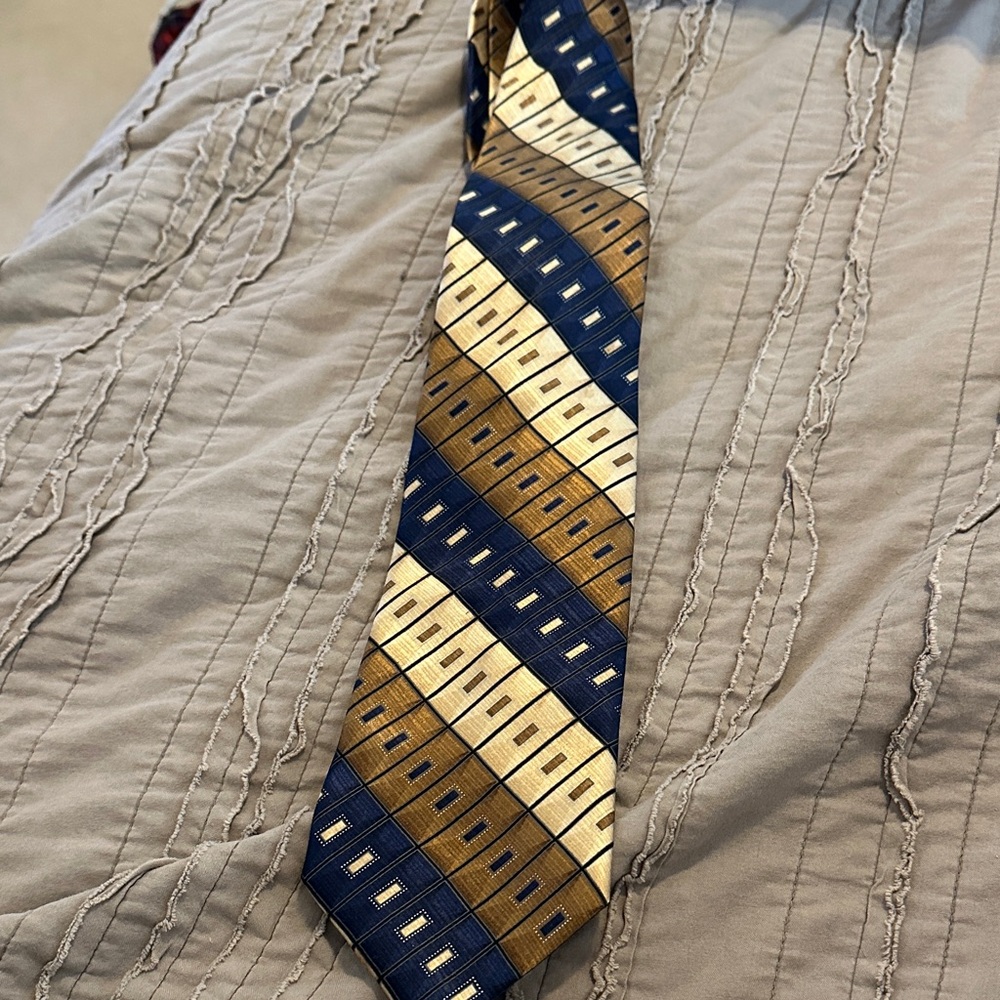 Navy, brown and Gold Diagonal Stripe Men's Tie